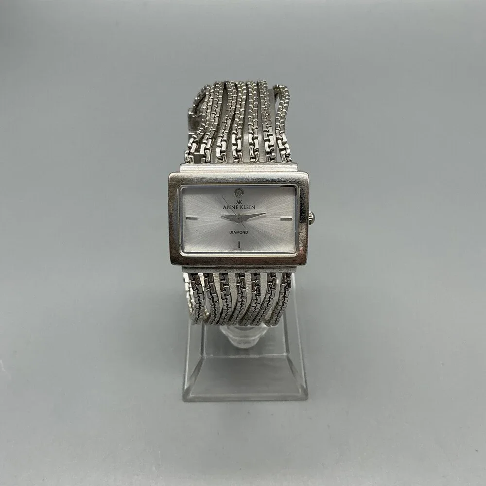 Anne Klein Womens Watch 30mm Silver Dial Diamond Chain Bracelet New Battery 7